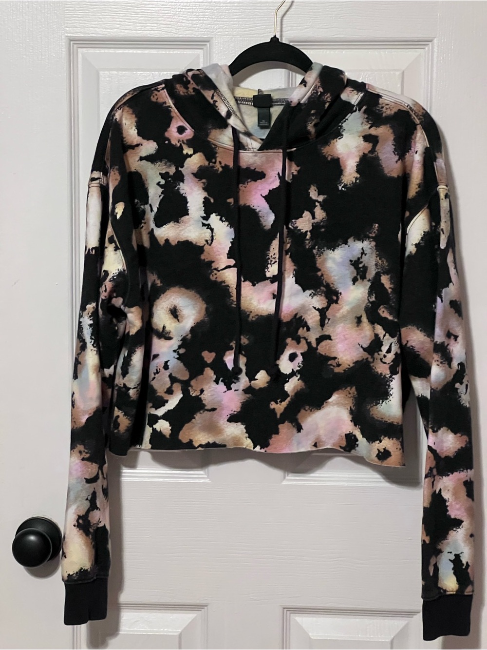 Wild Fable XL Black Multi Tie Dye Cropped Hoodie NWT